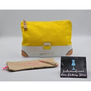 NWOT Isaac Mizrahi New York  Women's Yellow White Canvas Clutch Bag Sz S 2285